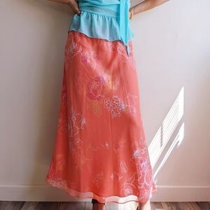 Vintgae Y2k Fairy Romantic Rose Garden Print Flowy Maxi Skirt